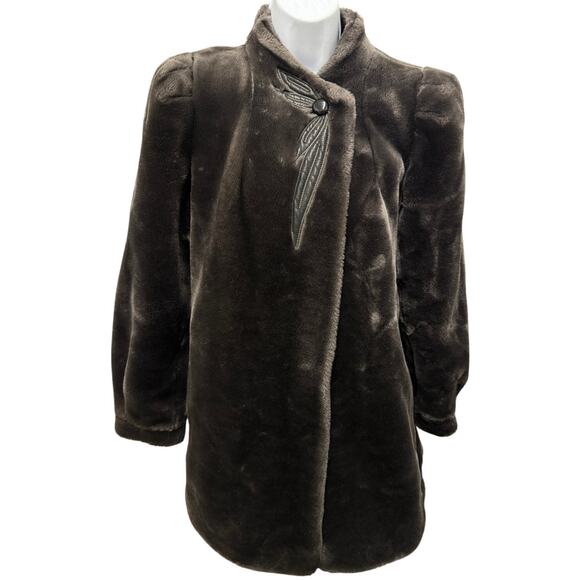 SASSON Jackets & Blazers - VTG Union 80s Sasson Borgazia Womens 10 Vegan Faux Fur Coat Gray Embellishment